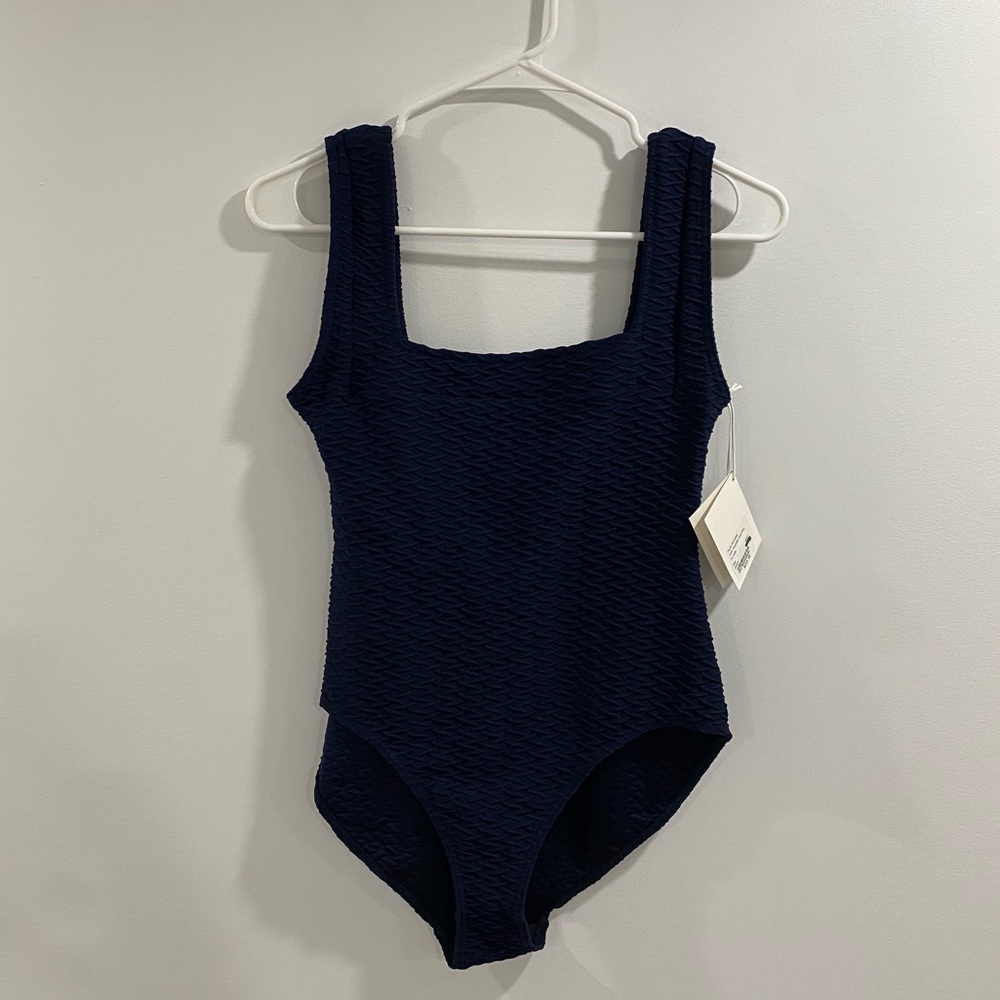 Navy Blue Textured One Piece Paula Beachwear Swimsuit